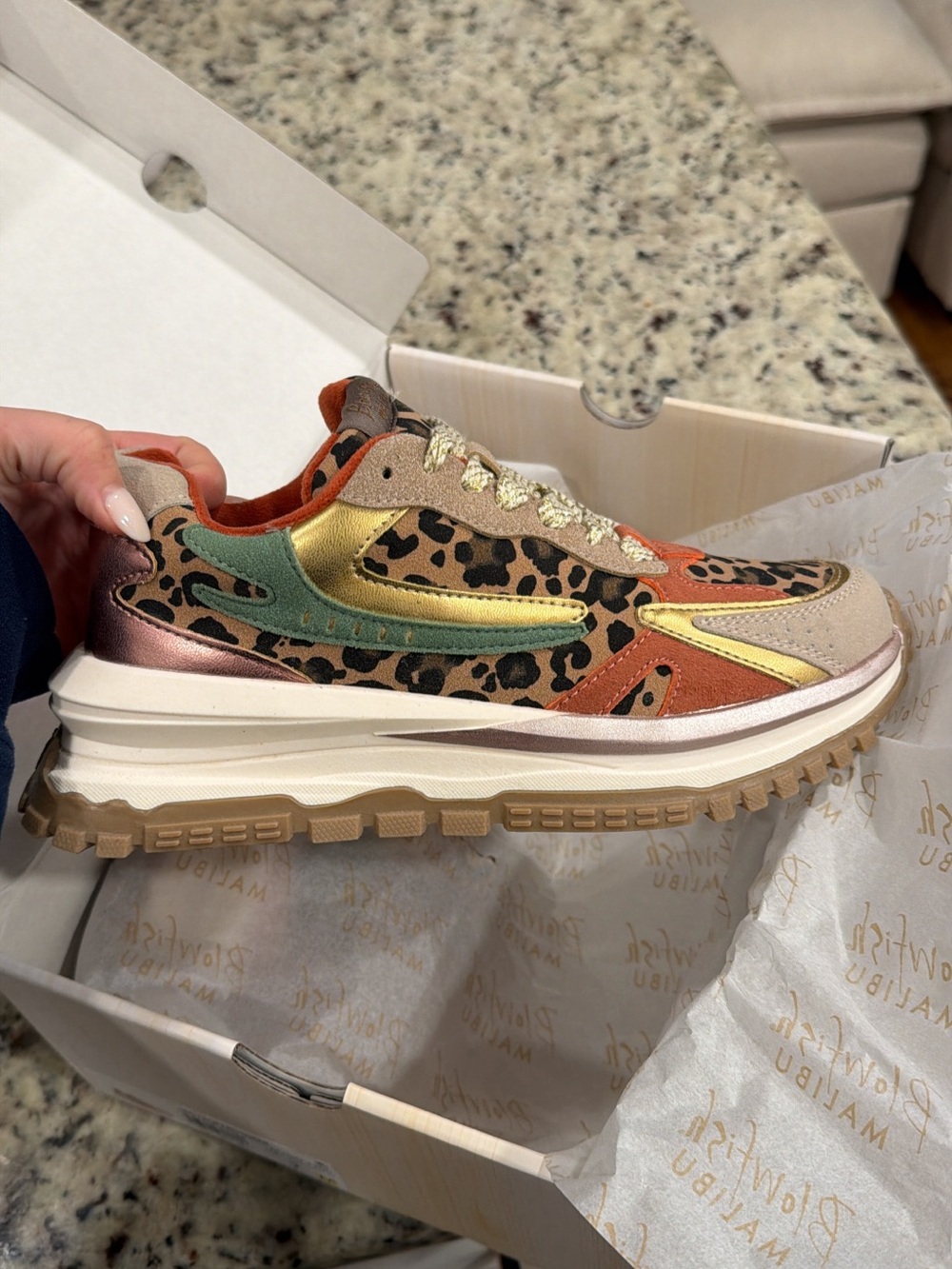 Women's Multi-Color blowfish Fashion Leopard Print Platform Sneaker